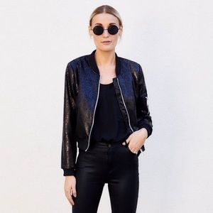 Fabrik Black Leather Snakeskin Bomber NWT